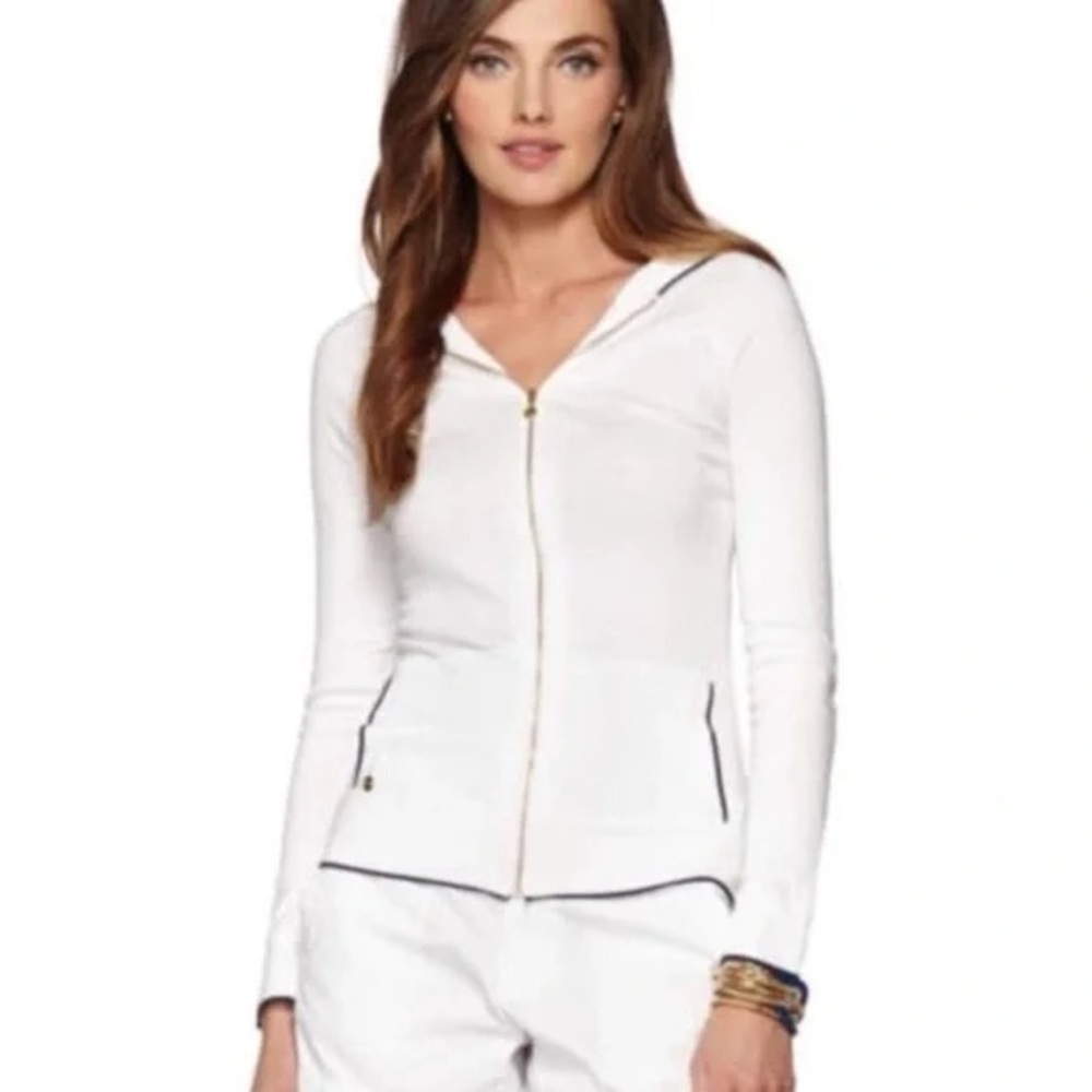 Lilly Pulitzer White Zip-Up Hoodie Josephine Size XSmall
